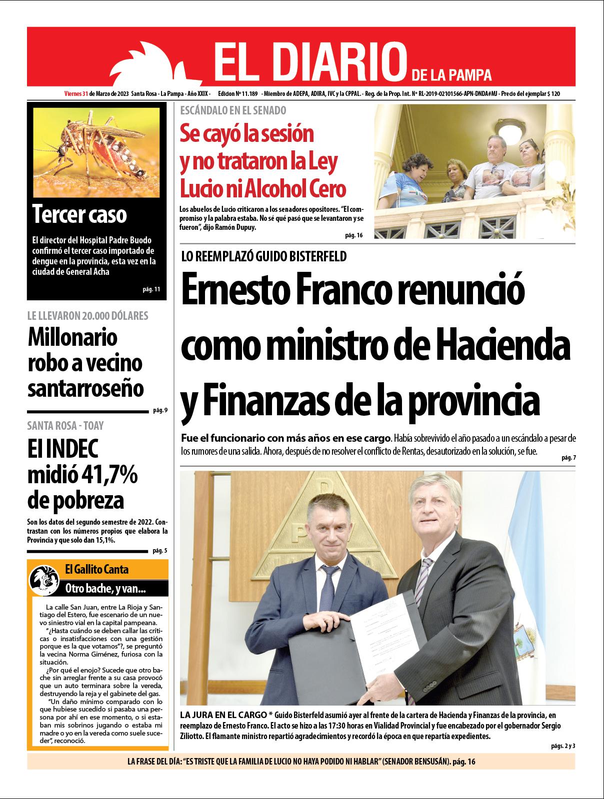 Tapa de El Diario en papel  viernes 31 de marzo de 2023